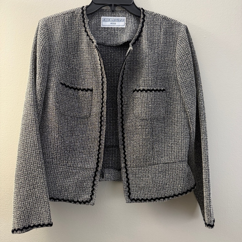 Jessica Howard Black and Gray Tweed Blazer